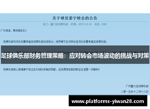 足球俱乐部财务管理策略：应对转会市场波动的挑战与对策